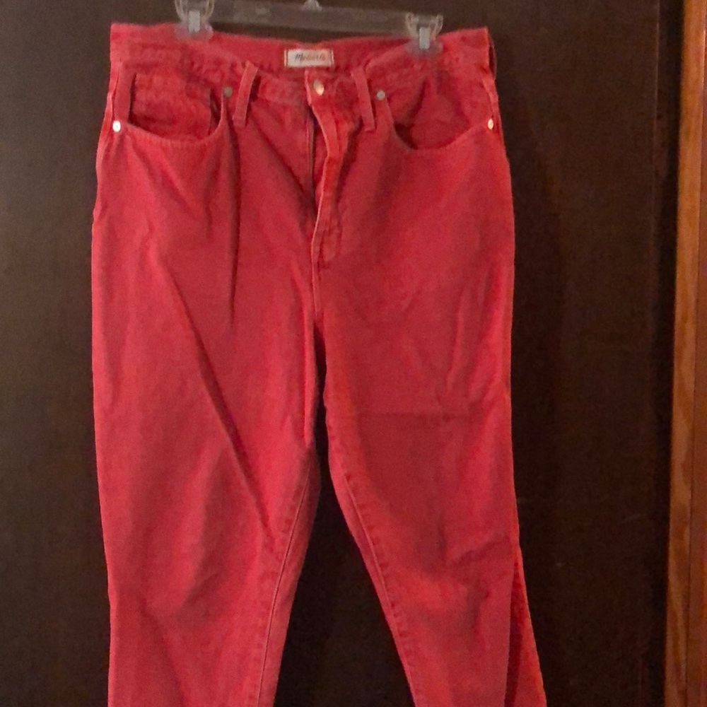 Madewell reddish/orange Mom jeans.